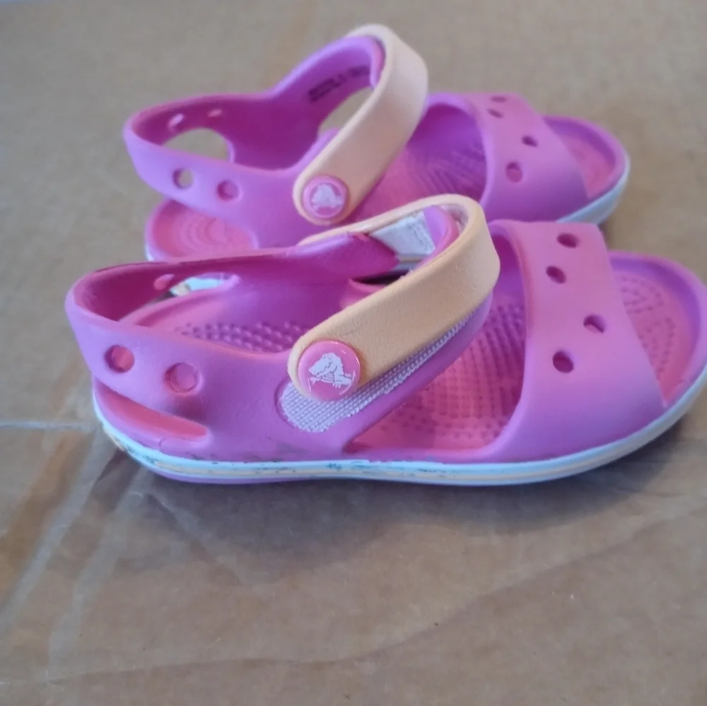 Crocs BAYABAND Toddler Girl 7 pink Peach White open toe Sandals